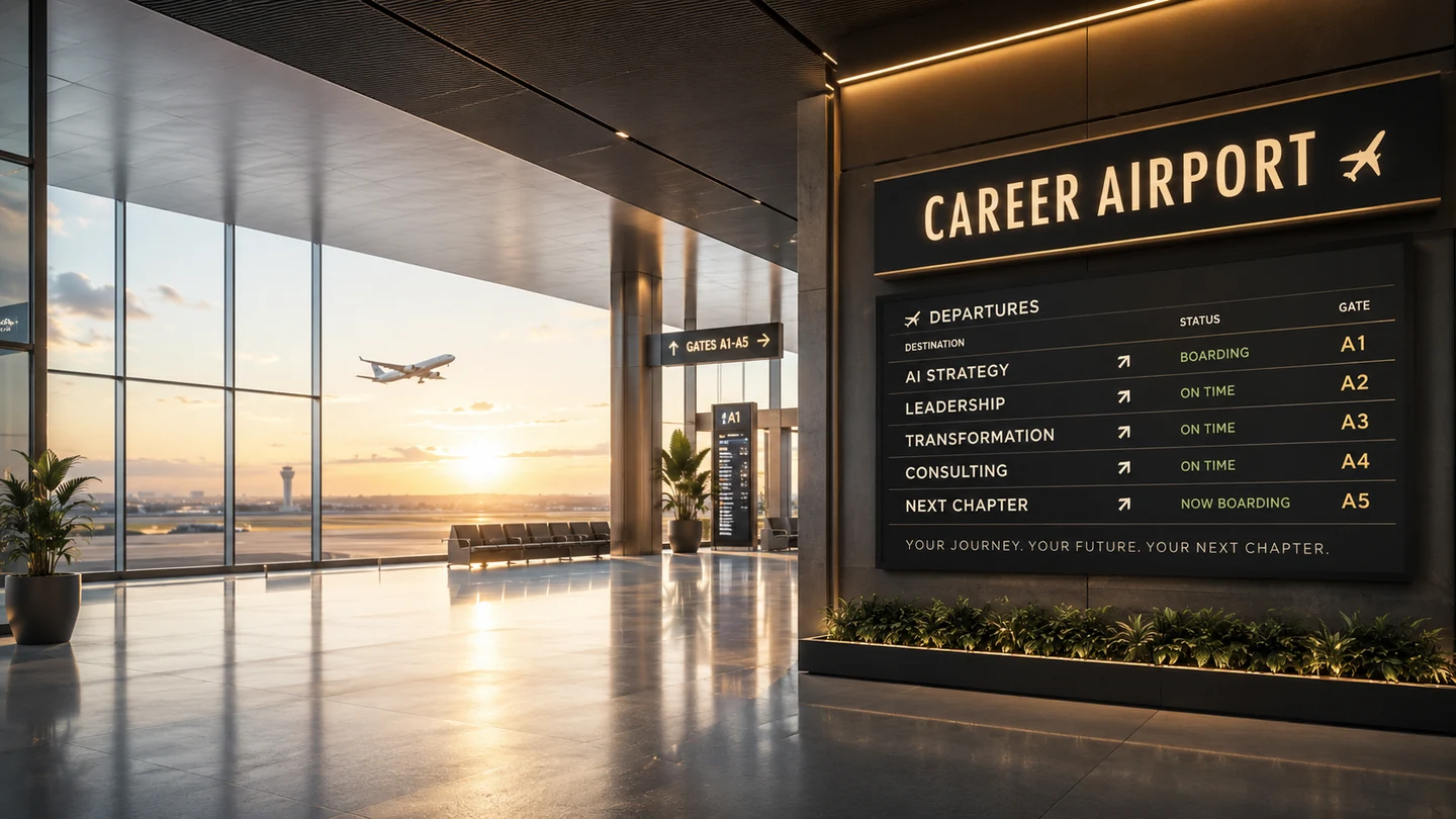 The Career Airport concept shown as a modern airport departures board